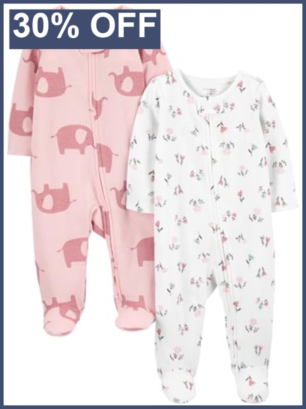 2-Pack Baby Girls Thermal Footed Sleep and Play, Long Sleeve Zip-Up